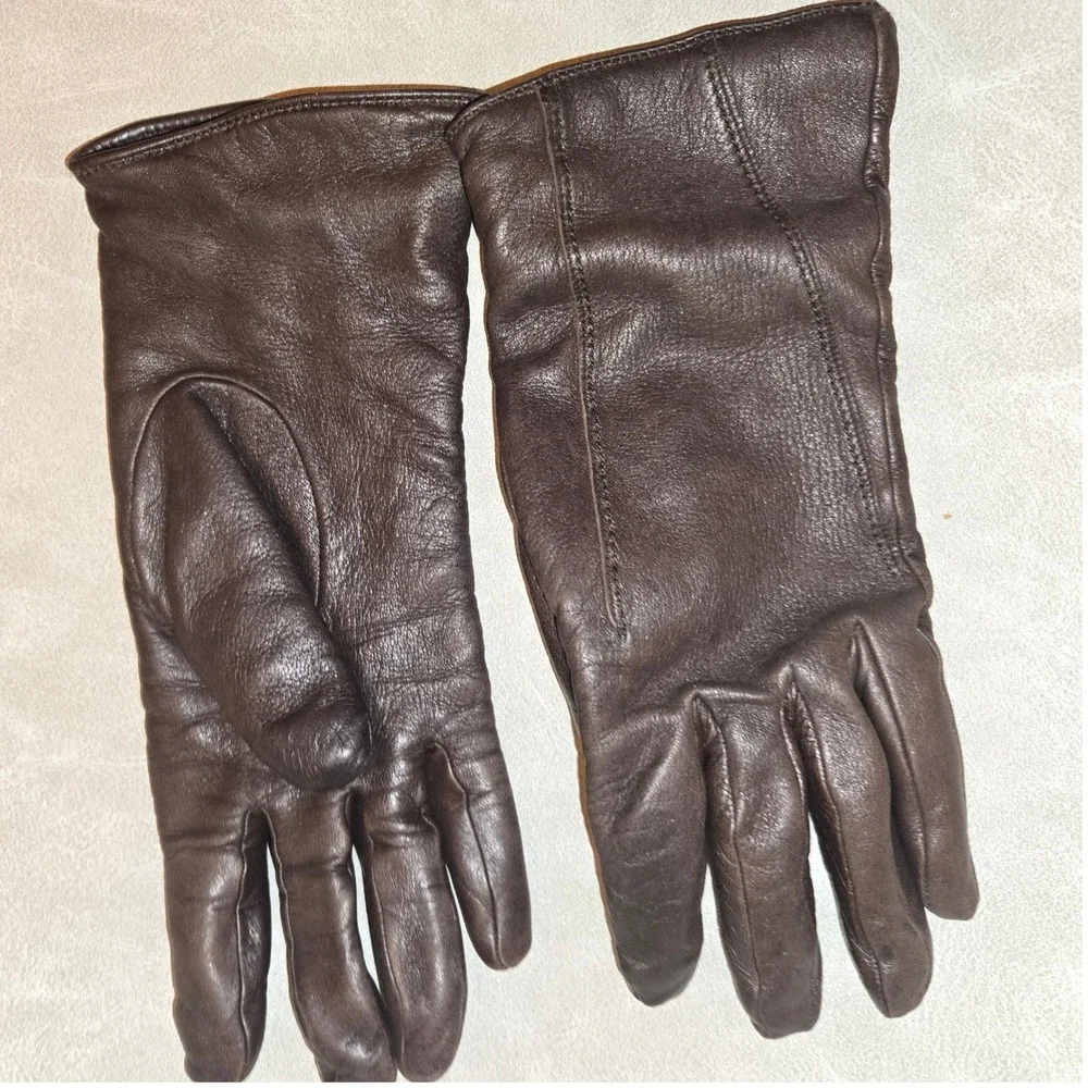 Brown Leather & Cashmere Gloves Size 7 Jodi Arden Made in France‎ Classic Luxury